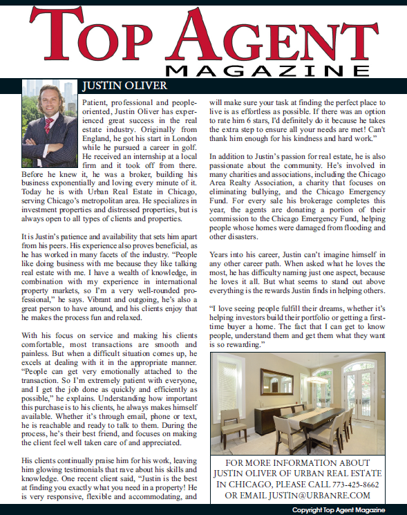 Urban's Own Justin Oliver Featured in Top Agent Magazine